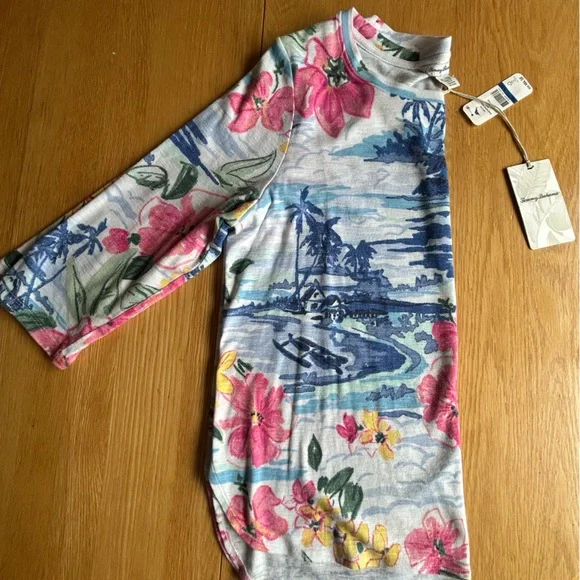Tommy Bahama Ashby Waikiki Waves Vin Rose Floral Print 3/4 Sleeve Top - Picture 4 of 4